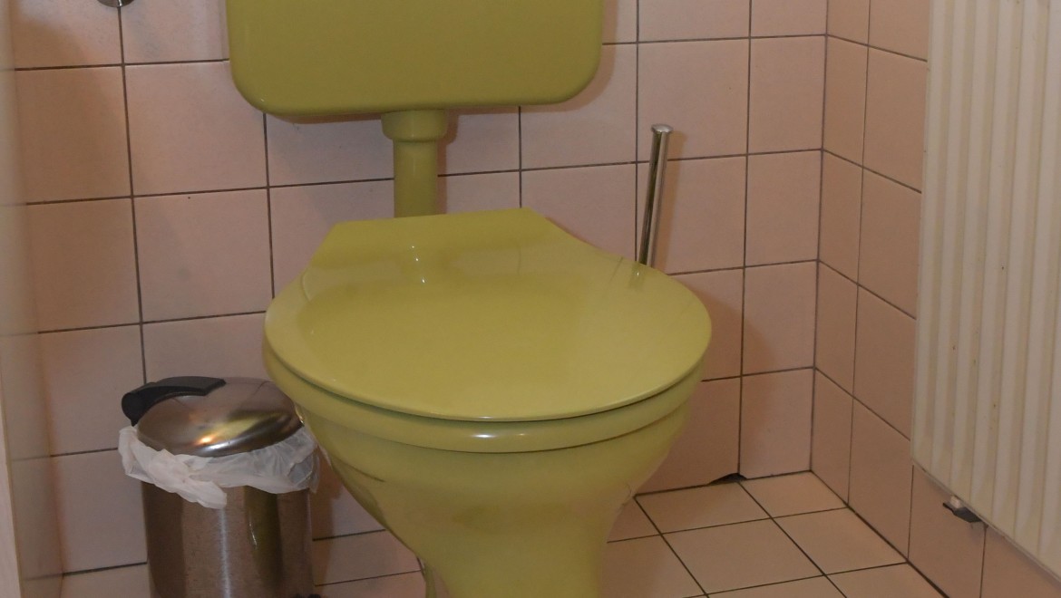 Vechiul wc cu rezervor aparent în baia de oaspeți