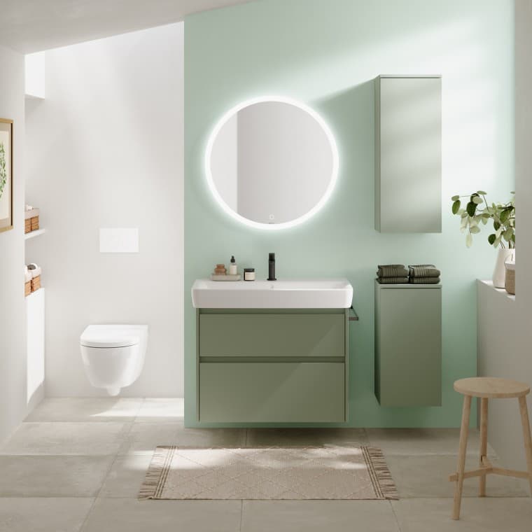 Mobilier Geberit Selnova Square verde combinat cu alb imaculat Mobilier Geberit Selnova Square verde combinat cu alb imaculat