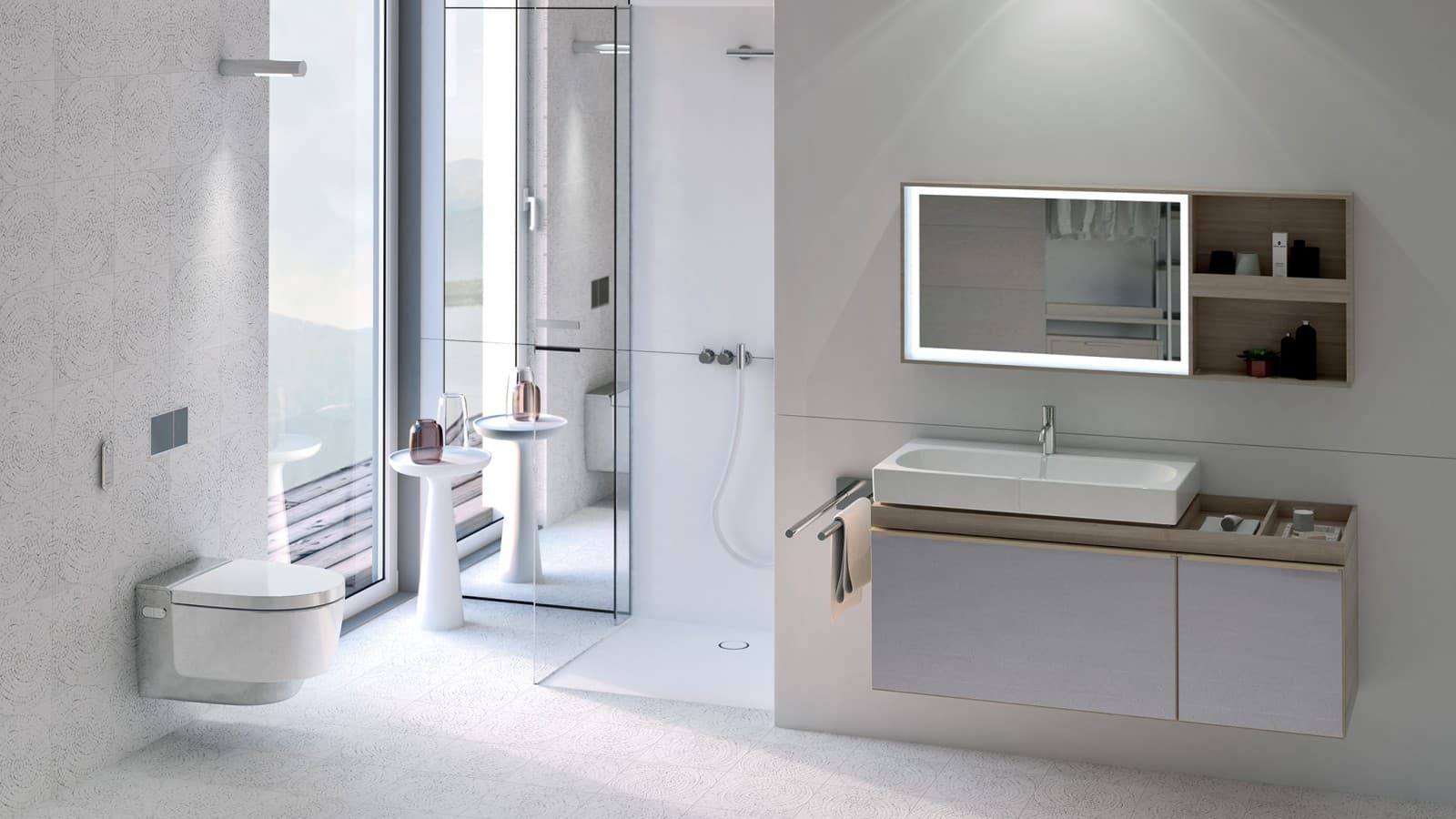 Baie cu vas WC cu funcţia de bideu inclusă AquaClean Mera crom Baie cu vas WC cu funcţia de bideu inclusă AquaClean Mera crom
