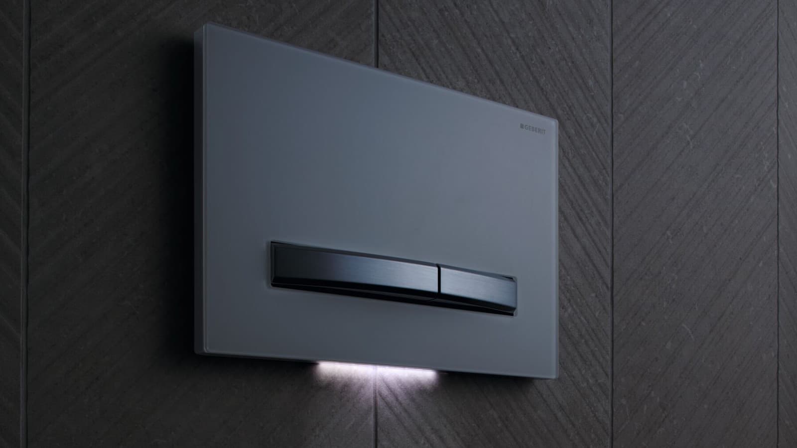 Geberit Sigma50 în alb cu lumină de orientare Geberit Sigma50 în alb cu lumină de orientare