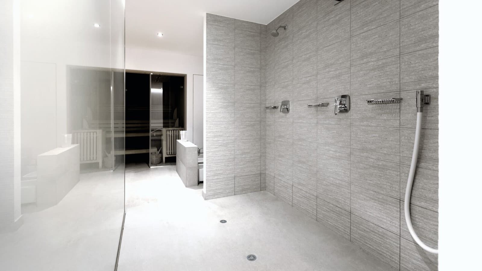 Grup sanitar semipublic cu sifon de pardoseală pentru duş Geberit din vinil (PVC) Grup sanitar semipublic cu sifon de pardoseală pentru duş Geberit din vinil (PVC)