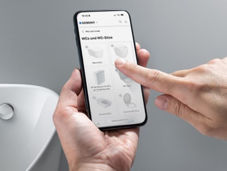 Captură de ecran din catalogul de produse Geberit Captură de ecran din catalogul de produse Geberit